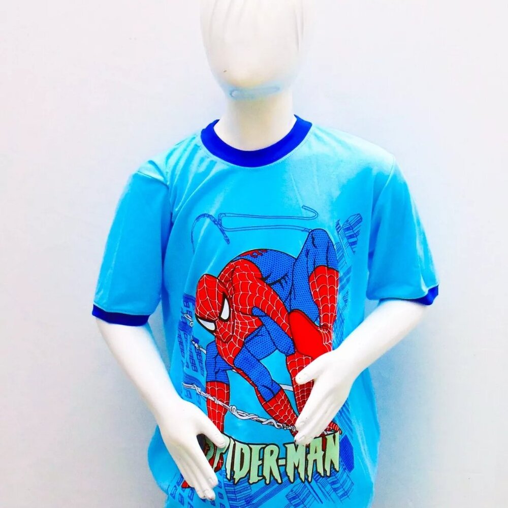 NWT SPIDER-MAN SUPERHEROE KIDS LIGHT BLUE CREW NECK SHORT SLEEVE T-SHIRT SIZE 12